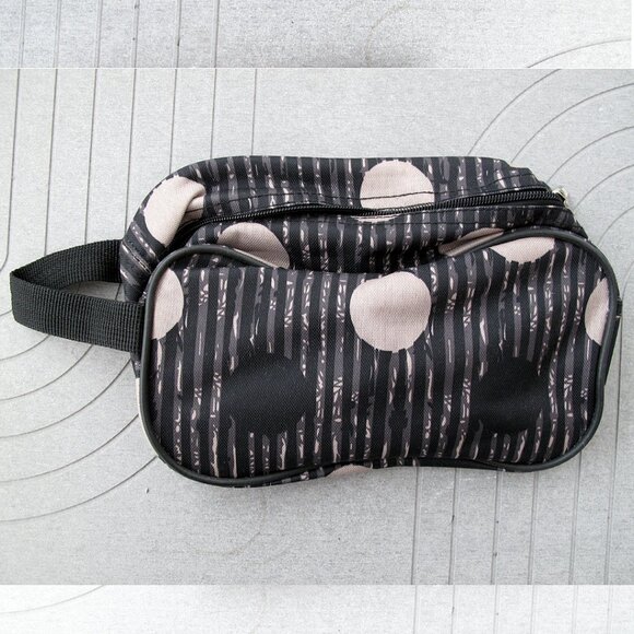 Toiletry bag small travel cosmetic TAG Brand bag Gray & Black zippered polka dot - Picture 2 of 5